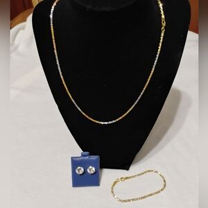 .925 Silver Set - 18" Tri-Color, 7" Dual-Tone, & Gold-Over-Silver Earrings